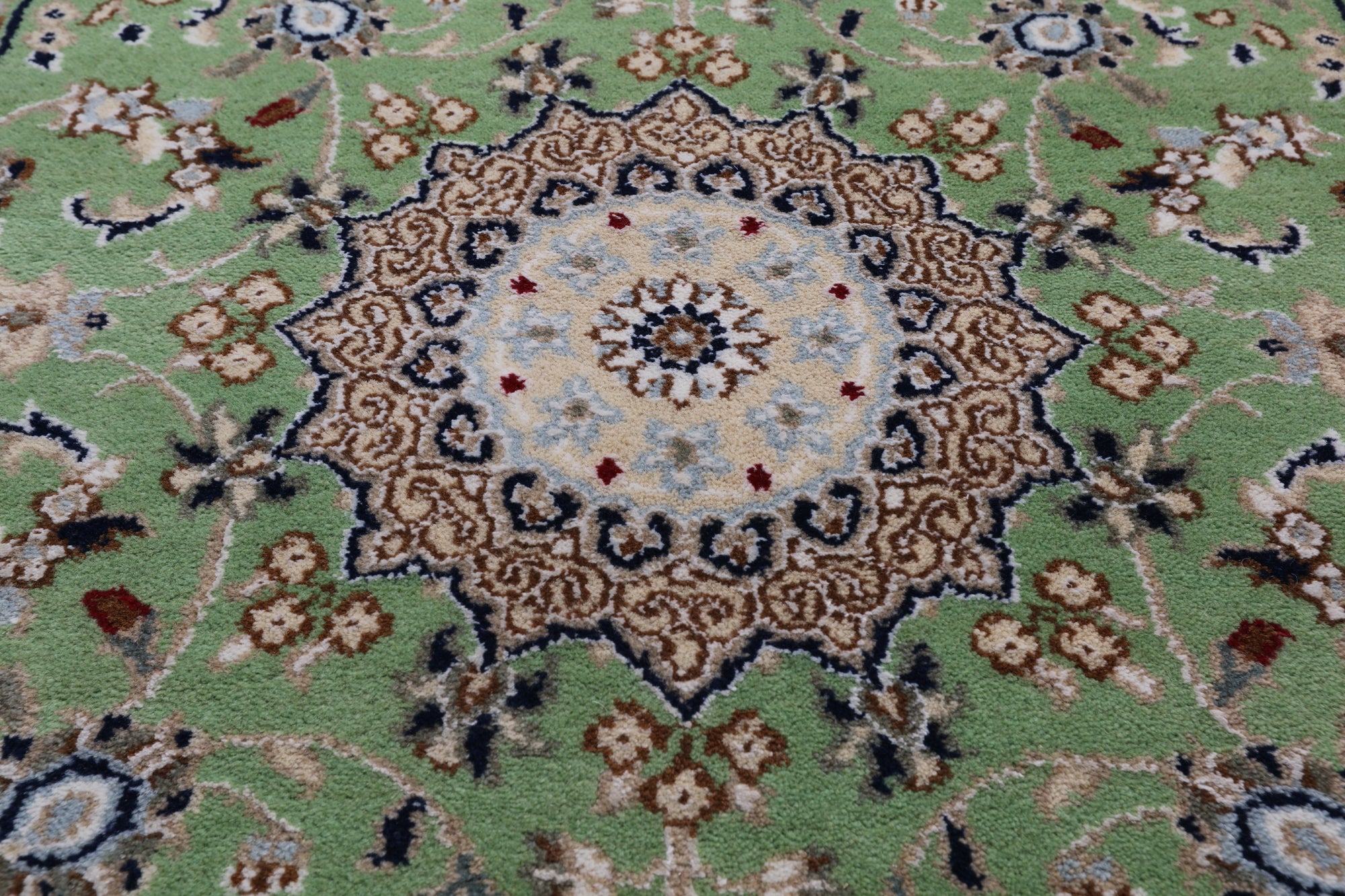 Green Persian Nain Handmade Wool & Silk Rug - 2' 8" X 24' 4"