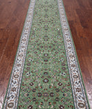 Green Persian Nain Handmade Wool & Silk Runner Rug - 2' 9" X 14' 1"