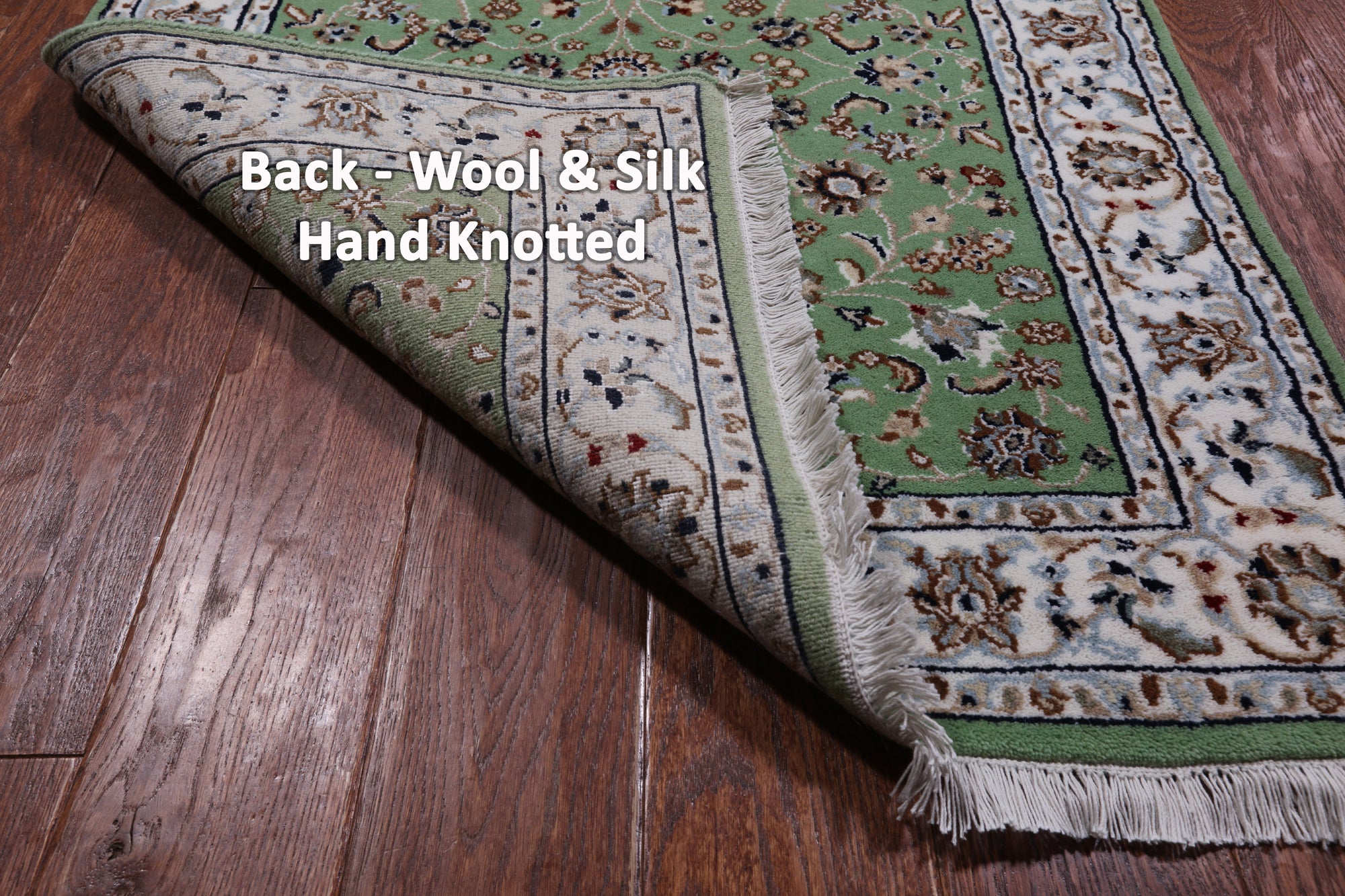 Green Persian Nain Handmade Wool & Silk Runner Rug - 2' 9" X 14' 1"