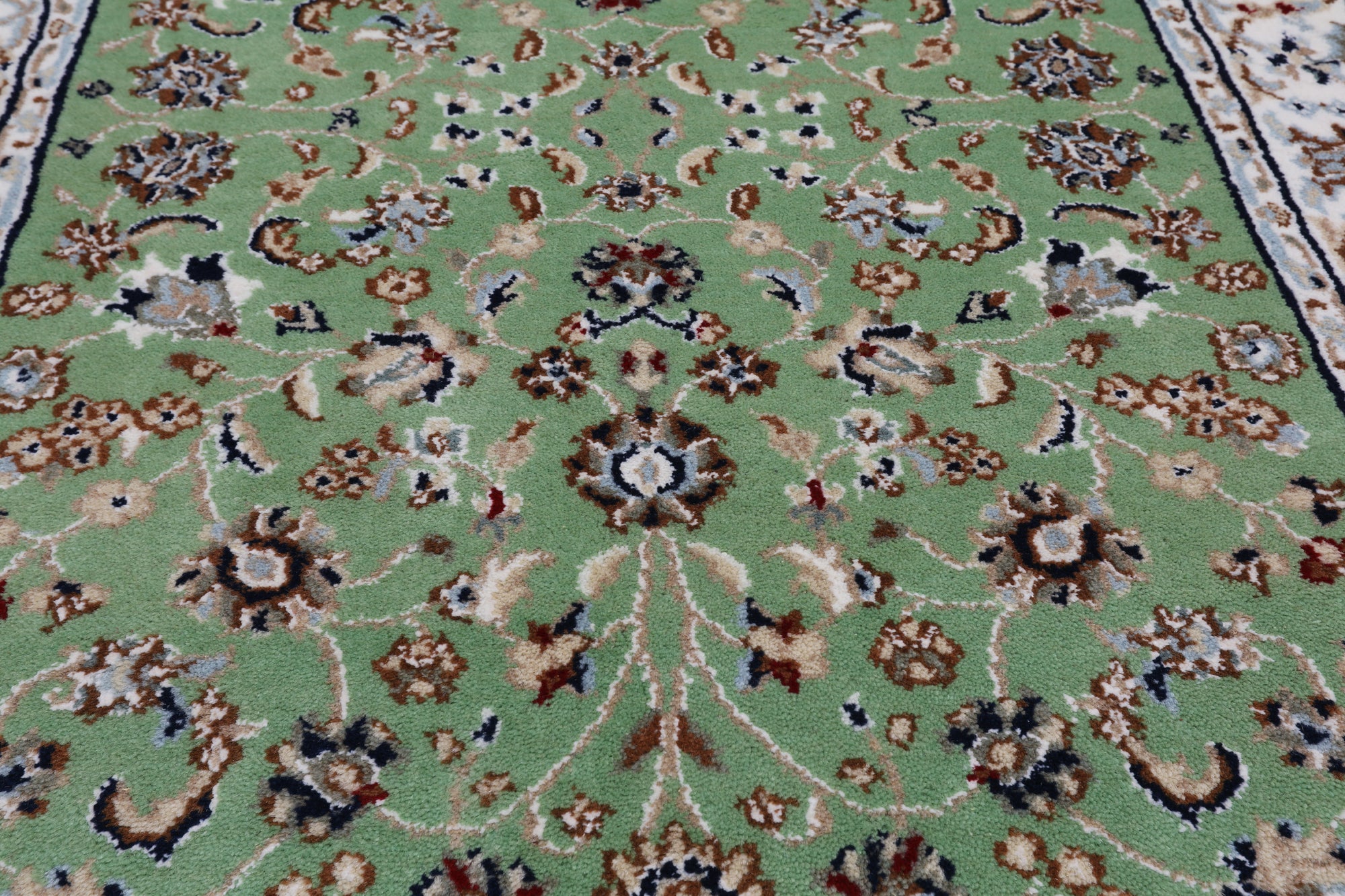 Green Persian Nain Handmade Wool & Silk Runner Rug - 2' 9" X 14' 1"