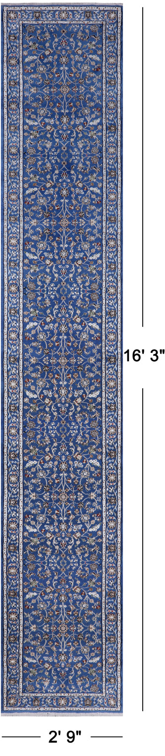 Blue Persian Nain Handmade Wool & Silk Runner Rug - 2' 9" X 16' 3"