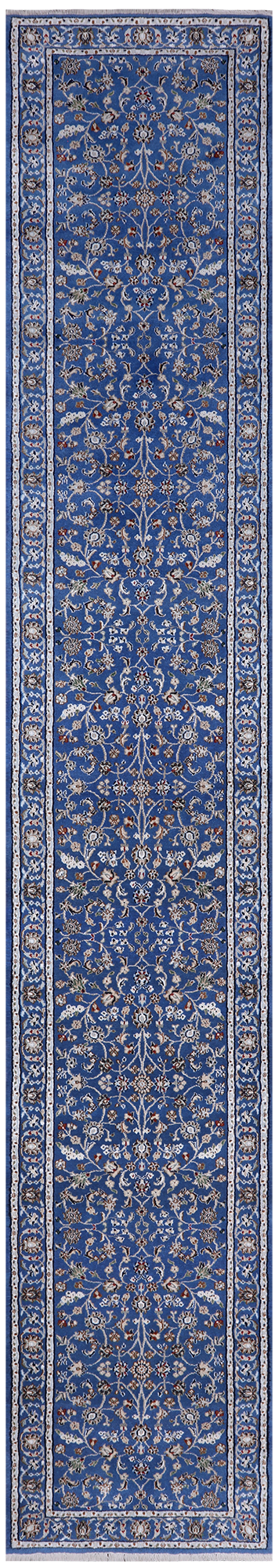 Blue Persian Nain Handmade Wool & Silk Runner Rug - 2' 9" X 16' 3"