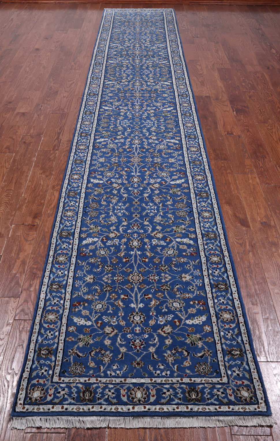 Blue Persian Nain Handmade Wool & Silk Runner Rug - 2' 9" X 16' 3"