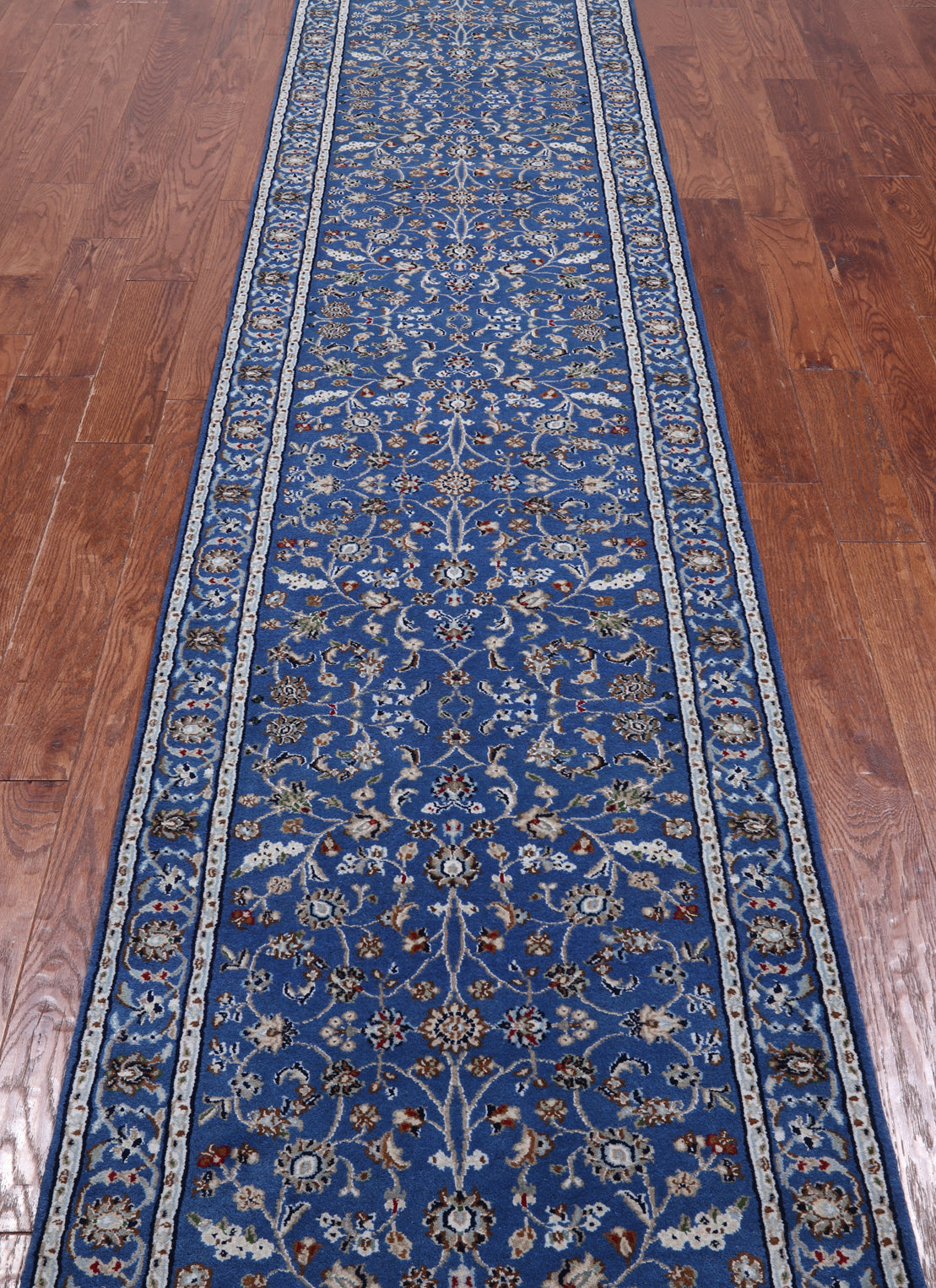 Blue Persian Nain Handmade Wool & Silk Runner Rug - 2' 9" X 16' 3"