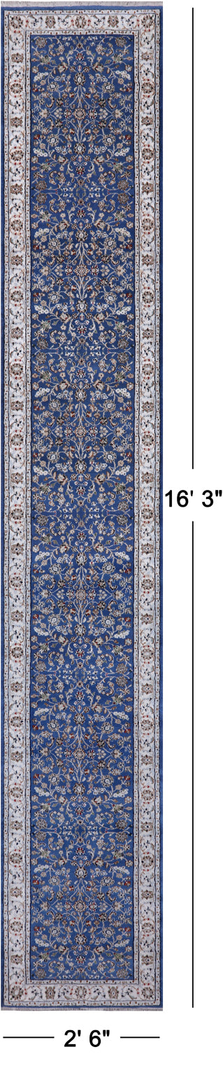 Blue Persian Nain Hand Knotted Wool & Silk Runner Rug - 2' 6" X 16' 3"