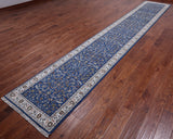 Blue Persian Nain Hand Knotted Wool & Silk Runner Rug - 2' 6" X 16' 3"