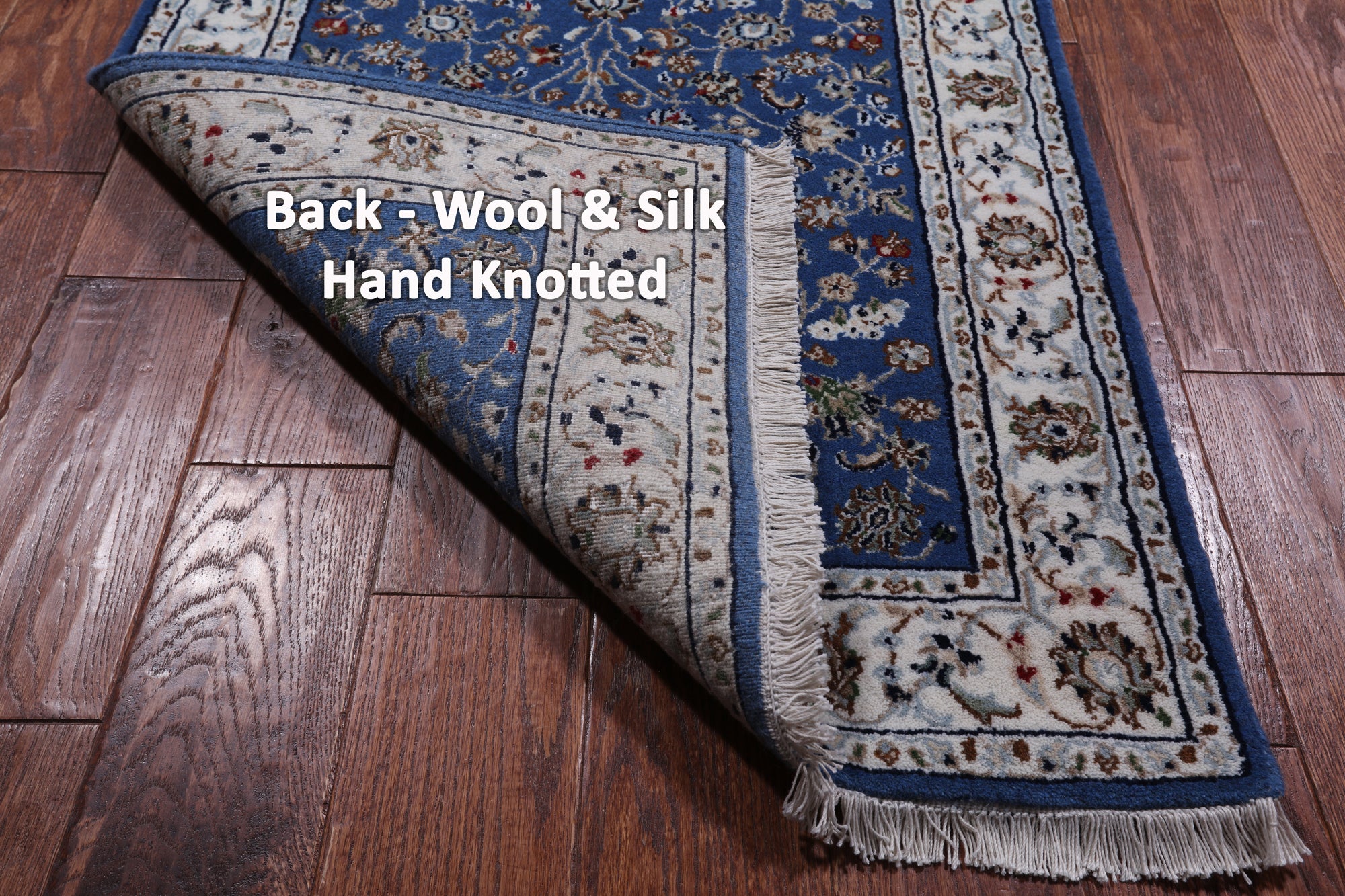 Blue Persian Nain Hand Knotted Wool & Silk Runner Rug - 2' 6" X 16' 3"