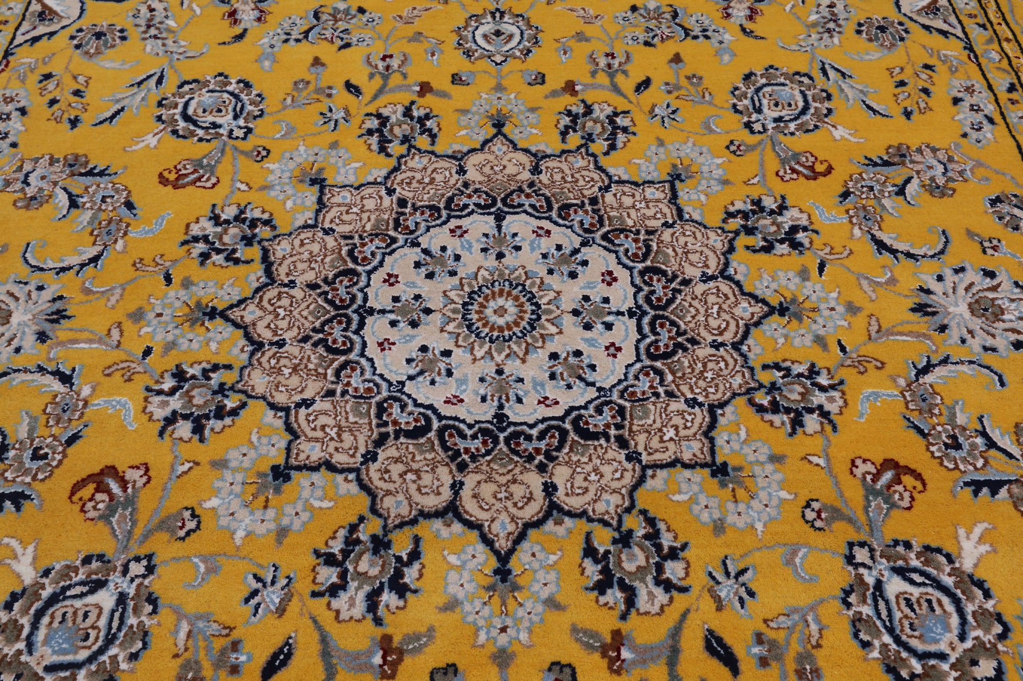 Gold Persian Nain Handmade Wool & Silk Rug - 6' 0" X 9' 0"