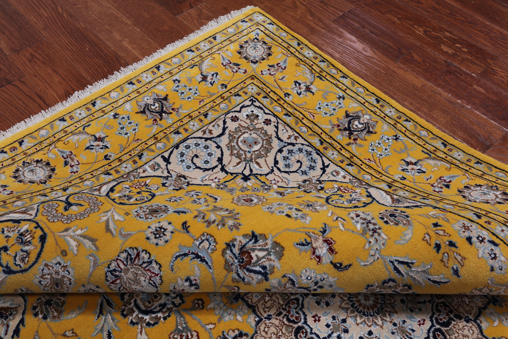 Gold Persian Nain Handmade Wool & Silk Rug - 6' 0" X 9' 0"