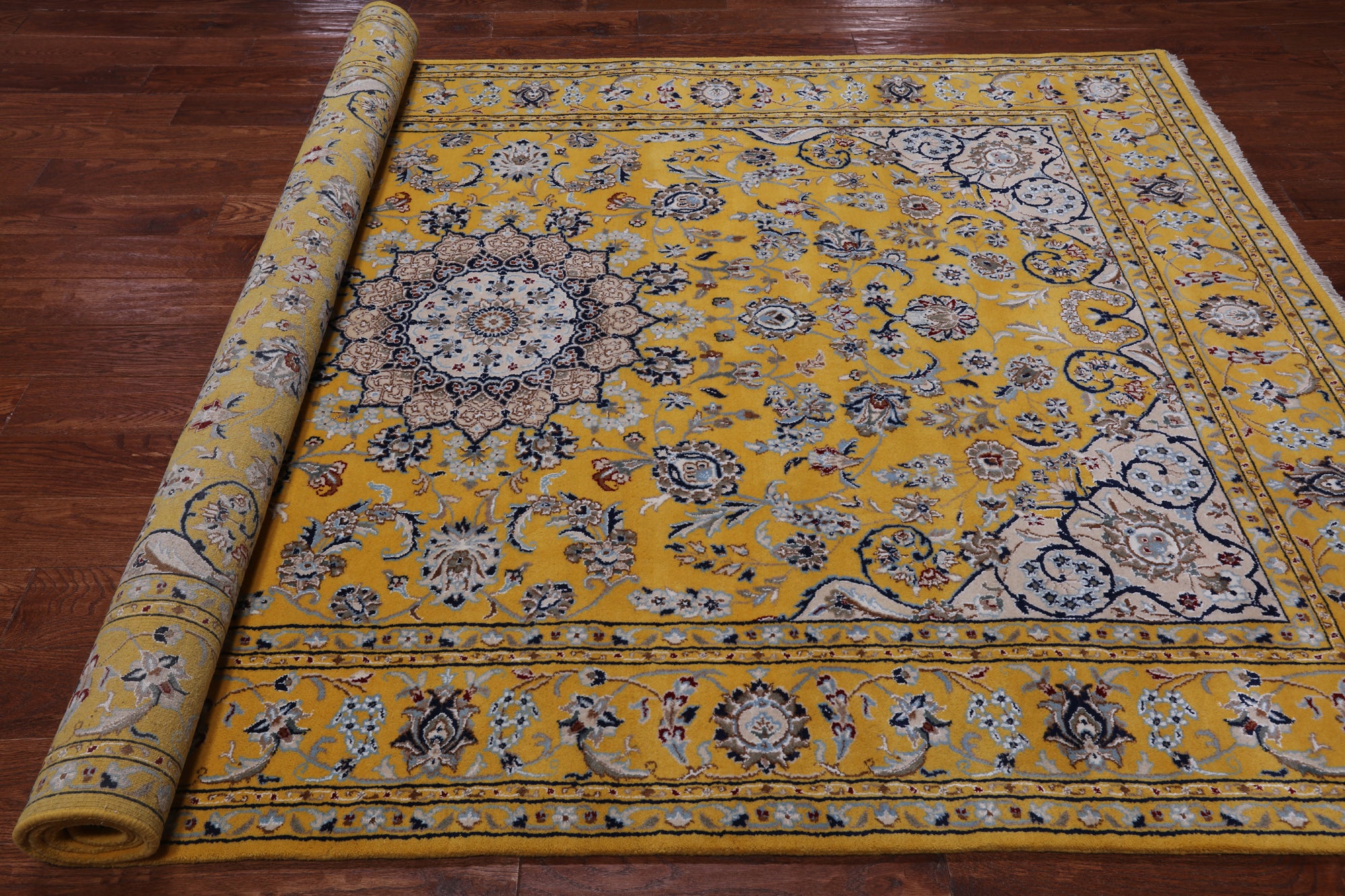 Gold Persian Nain Handmade Wool & Silk Rug - 6' 0" X 9' 0"