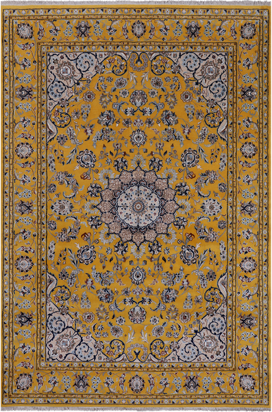 Gold Persian Nain Handmade Wool & Silk Rug - 6' 0" X 9' 0"