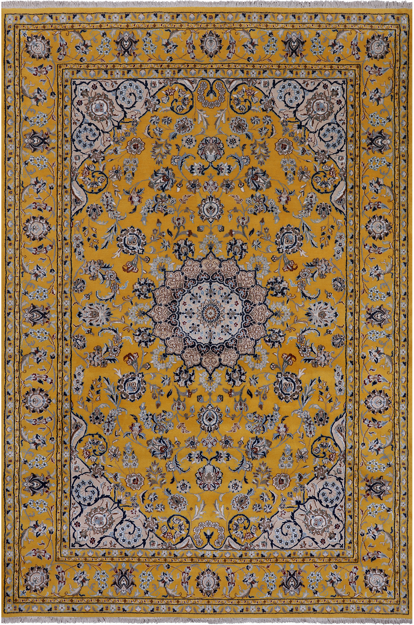 Gold Persian Nain Handmade Wool & Silk Rug - 6' 0" X 9' 0"