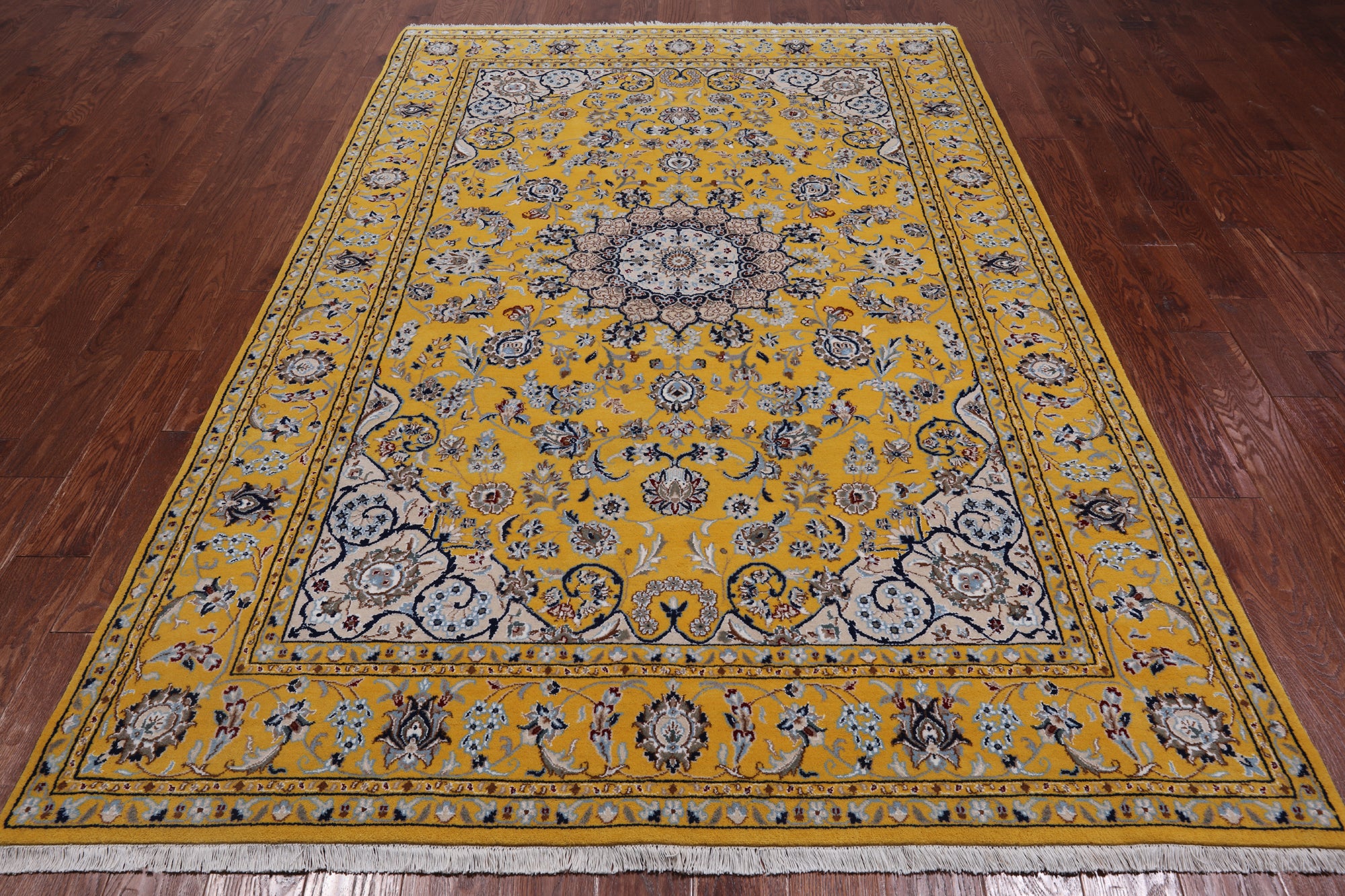Gold Persian Nain Handmade Wool & Silk Rug - 6' 0" X 9' 0"