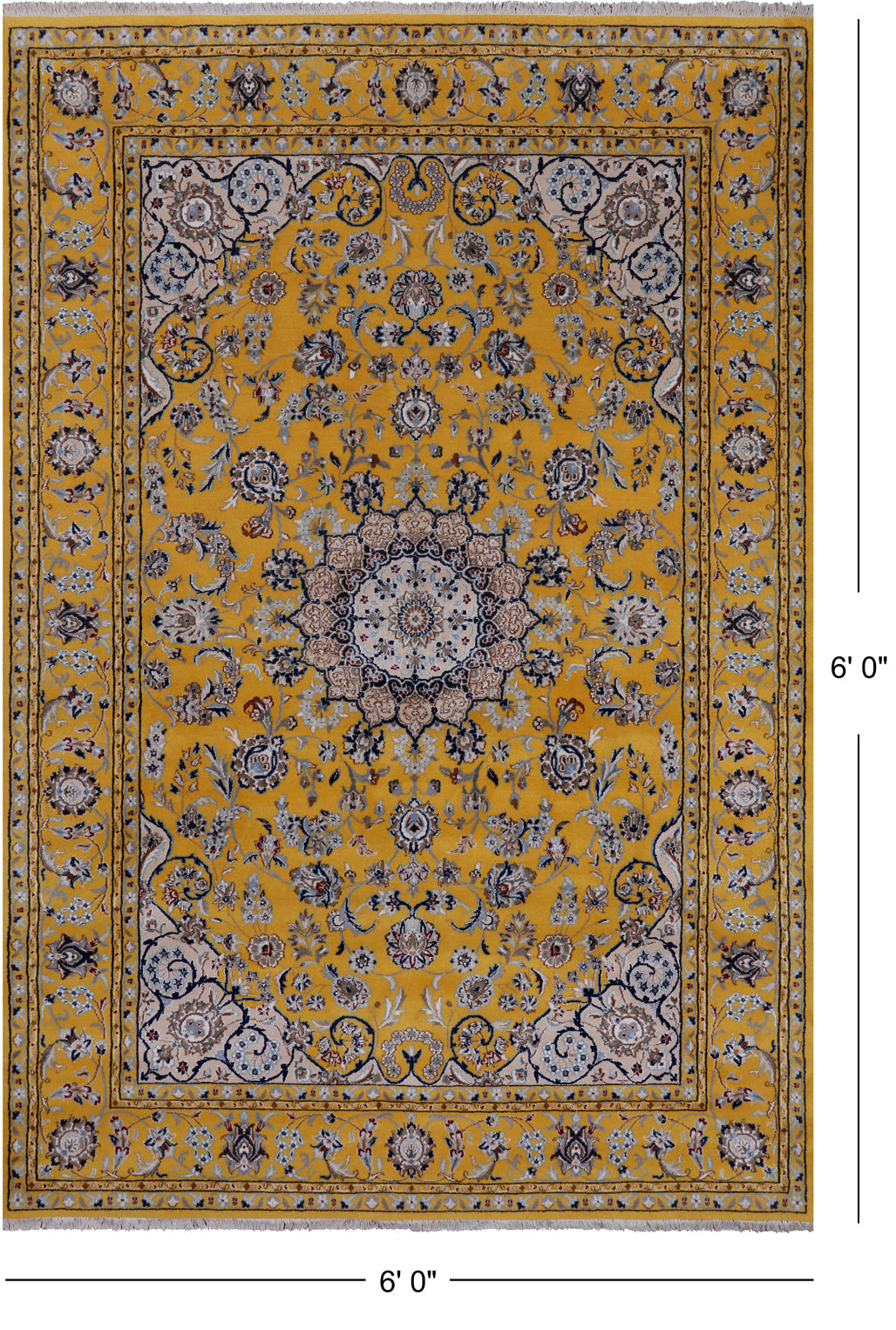 Gold Persian Nain Handmade Wool & Silk Rug - 6' 0" X 9' 0"