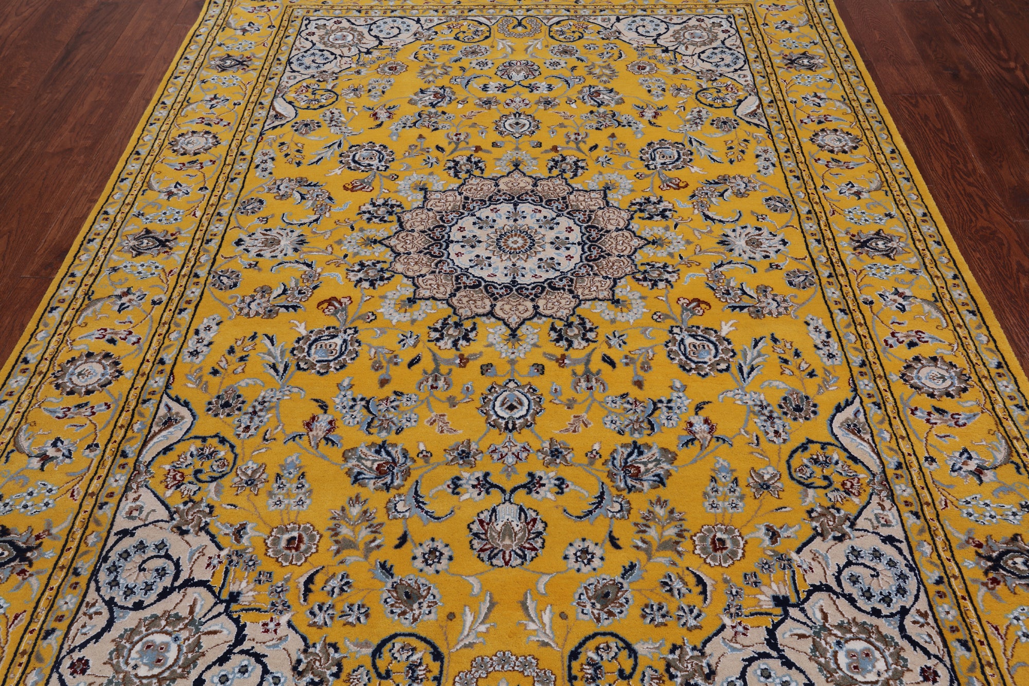 Gold Persian Nain Handmade Wool & Silk Rug - 6' 0" X 9' 0"