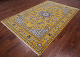 Gold Persian Nain Handmade Wool & Silk Rug - 6' 0" X 9' 0"