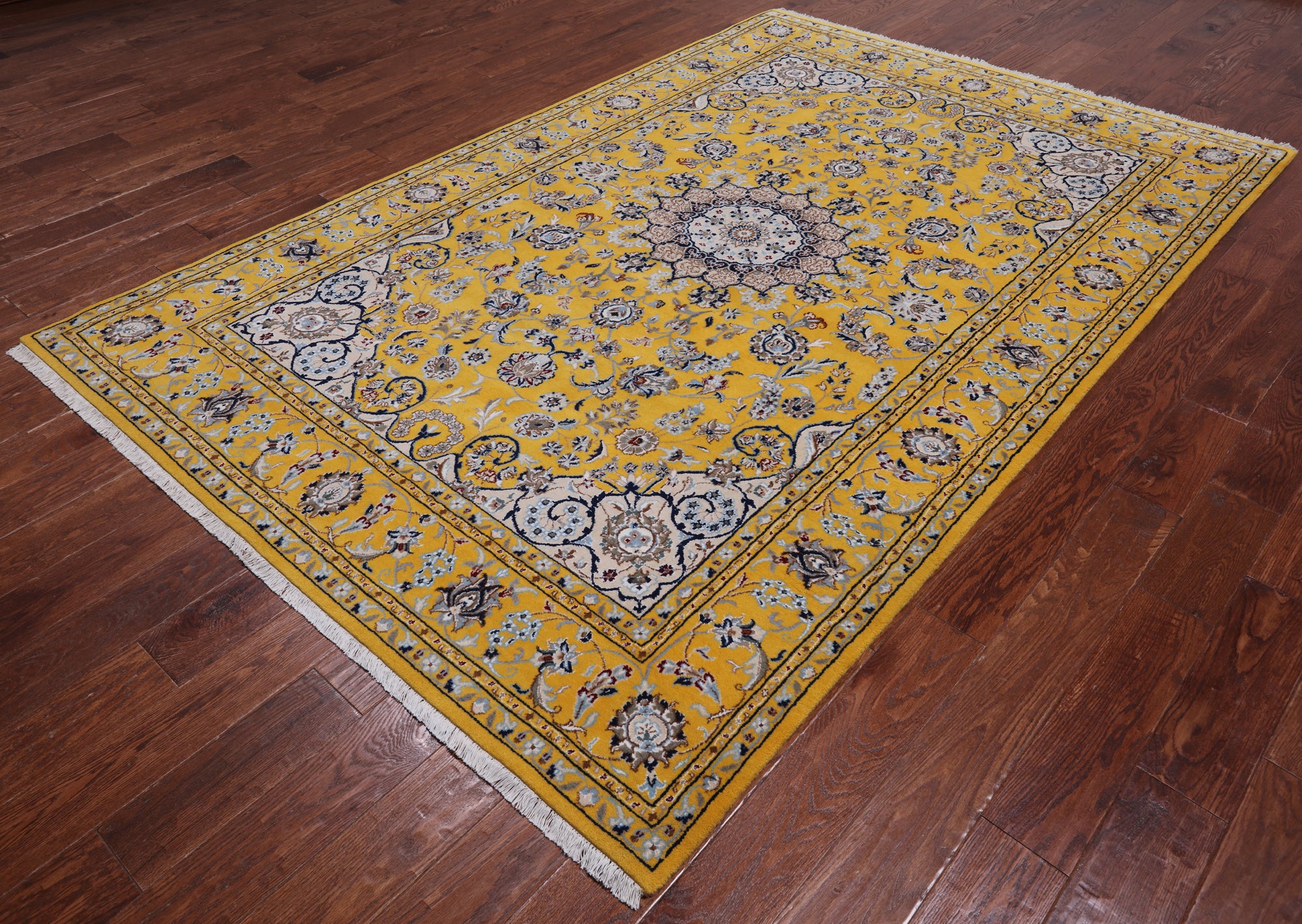 Gold Persian Nain Handmade Wool & Silk Rug - 6' 0" X 9' 0"