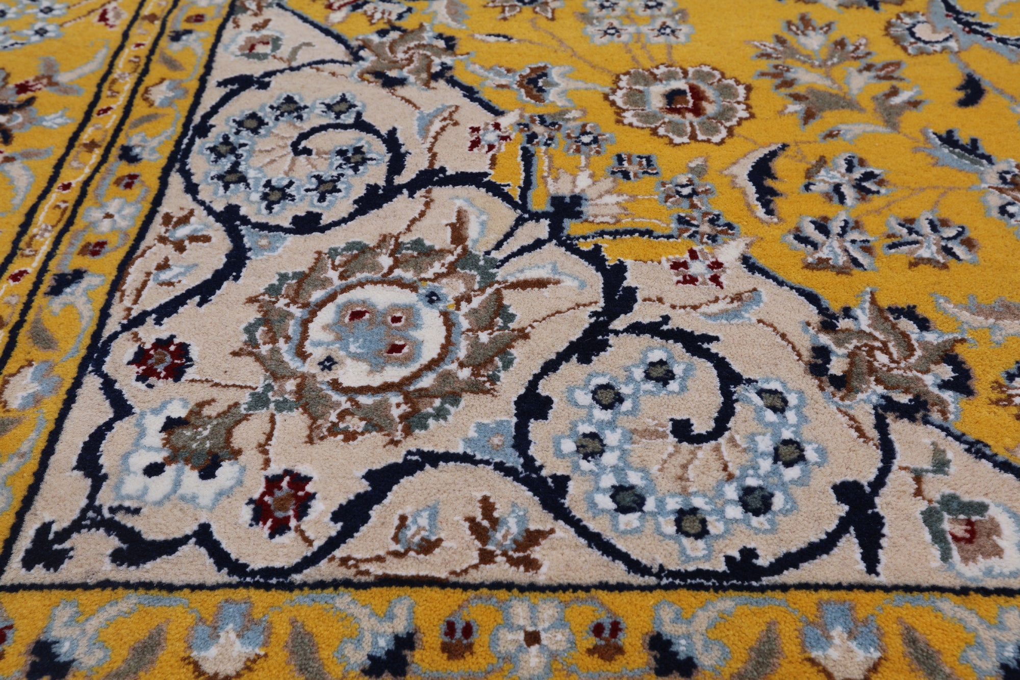 Gold Persian Nain Handmade Wool & Silk Rug - 6' 0" X 9' 0"