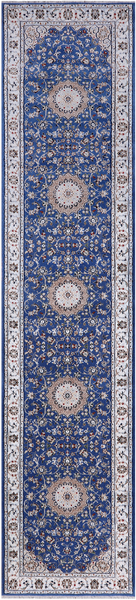 Blue Persian Nain Hand-Knotted Wool & Silk Runner Rug - 2' 8" X 11' 10"