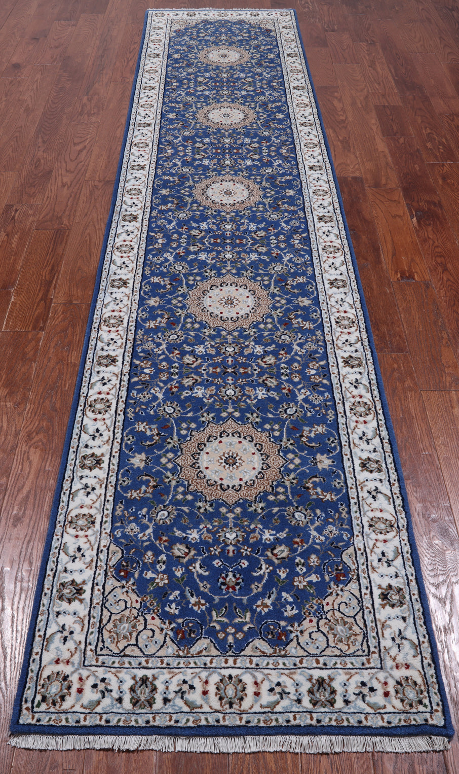 Blue Persian Nain Hand-Knotted Wool & Silk Runner Rug - 2' 8" X 11' 10"