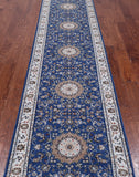 Blue Persian Nain Hand-Knotted Wool & Silk Runner Rug - 2' 8" X 11' 10"