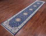 Blue Persian Nain Hand-Knotted Wool & Silk Runner Rug - 2' 8" X 11' 10"