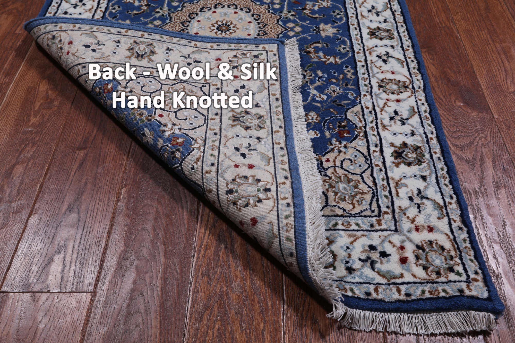 Blue Persian Nain Hand-Knotted Wool & Silk Runner Rug - 2' 8" X 11' 10"