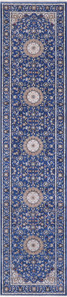 Blue Persian Nain Hand Knotted Wool & Silk Runner Rug - 2' 8" X 11' 10"
