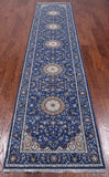 Blue Persian Nain Hand Knotted Wool & Silk Runner Rug - 2' 8" X 11' 10"