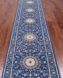 Blue Persian Nain Hand Knotted Wool & Silk Runner Rug - 2' 8" X 11' 10"