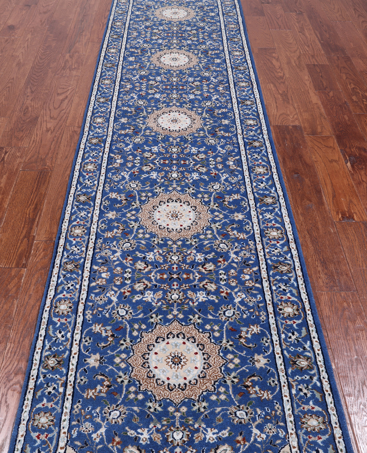 Blue Persian Nain Hand Knotted Wool & Silk Runner Rug - 2' 8" X 11' 10"