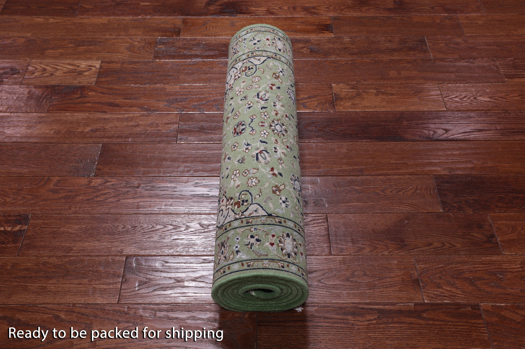 Green Persian Nain Handmade Wool & Silk Runner Rug - 2' 10" X 8' 3"