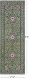 Green Persian Nain Handmade Wool & Silk Runner Rug - 2' 10" X 8' 3"