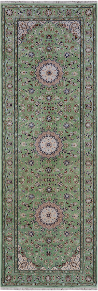 Green Persian Nain Handmade Wool & Silk Runner Rug - 2' 10" X 8' 3"