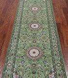 Green Persian Nain Handmade Wool & Silk Runner Rug - 2' 10" X 8' 3"