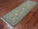 Green Persian Nain Handmade Wool & Silk Runner Rug - 2' 10" X 8' 3"