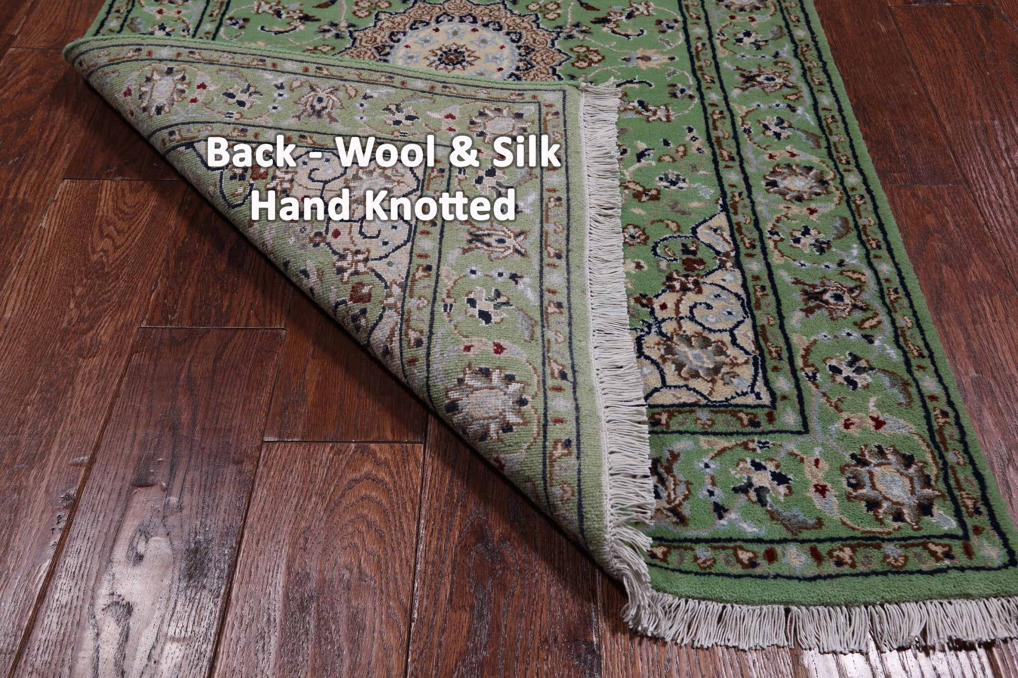 Green Persian Nain Handmade Wool & Silk Runner Rug - 2' 10" X 8' 3"