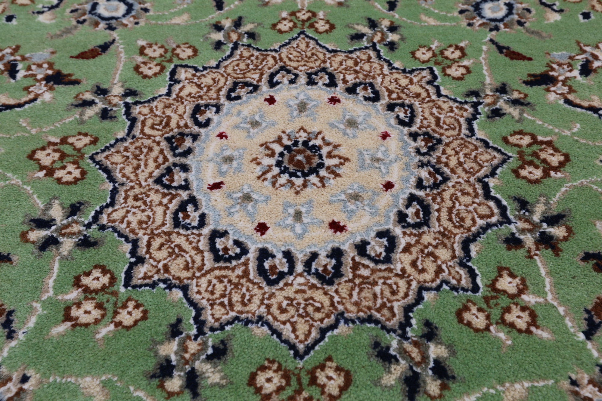 Green Persian Nain Handmade Wool & Silk Runner Rug - 2' 10" X 8' 3"