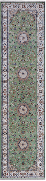 Green Persian Nain Hand Knotted Wool & Silk Runner Rug - 2' 7" X 10' 2"