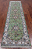 Green Persian Nain Hand Knotted Wool & Silk Runner Rug - 2' 7" X 10' 2"