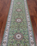 Green Persian Nain Hand Knotted Wool & Silk Runner Rug - 2' 7" X 10' 2"
