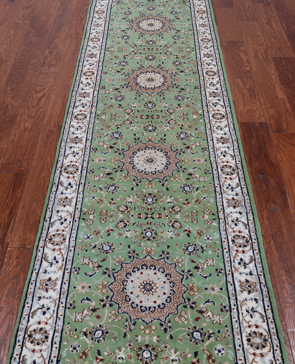 Green Persian Nain Hand Knotted Wool & Silk Runner Rug - 2' 7" X 10' 2"