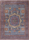 Blue Geometric Persian Mamluk Handmade Wool Rug - 9' 2" X 12' 5"