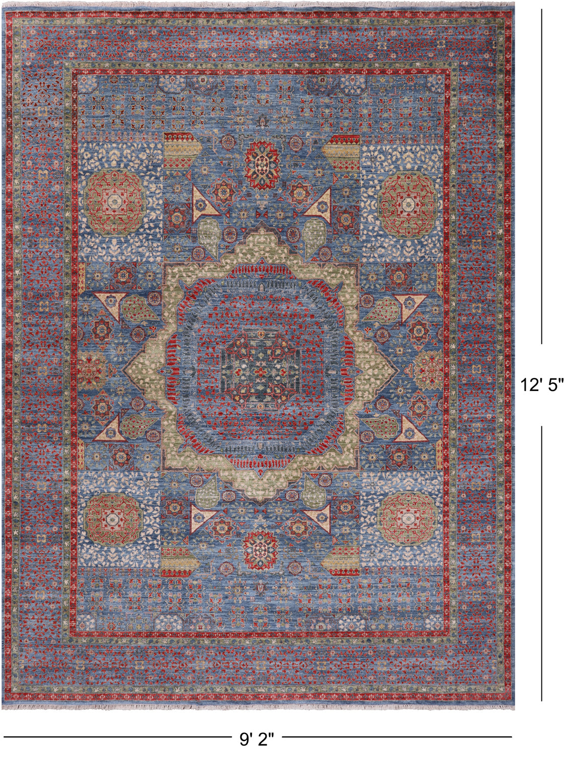 Blue Geometric Persian Mamluk Handmade Wool Rug - 9' 2" X 12' 5"