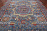 Blue Geometric Persian Mamluk Handmade Wool Rug - 9' 2" X 12' 5"