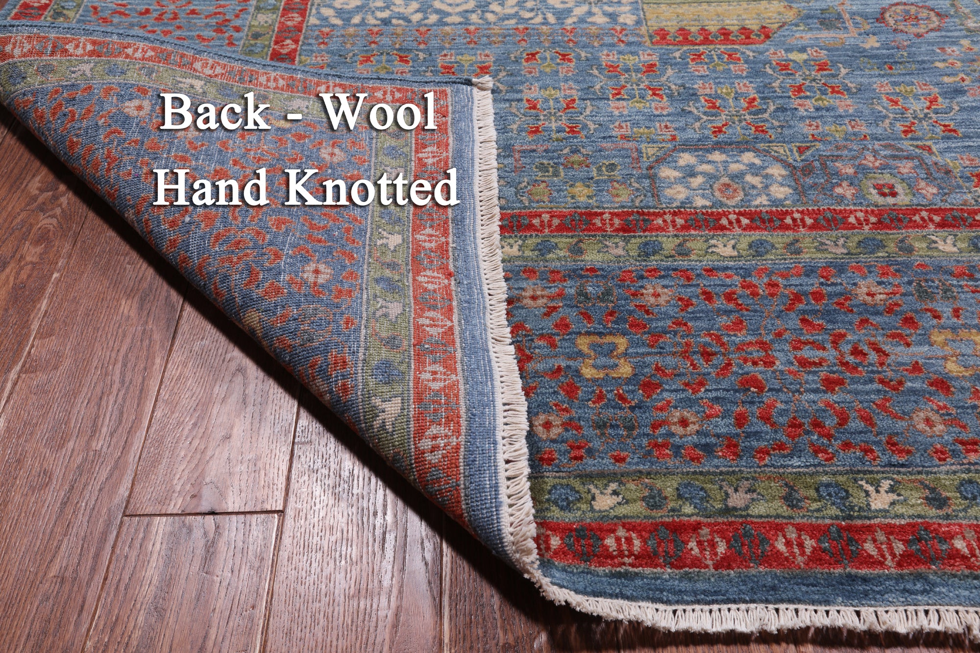 Blue Geometric Persian Mamluk Handmade Wool Rug - 9' 2" X 12' 5"