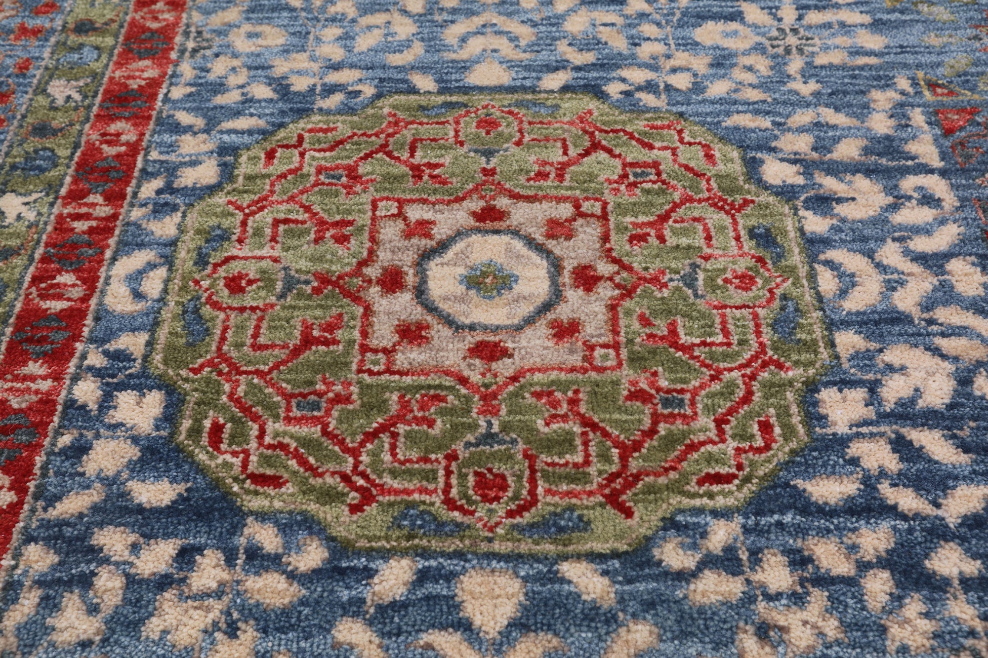 Blue Geometric Persian Mamluk Handmade Wool Rug - 9' 2" X 12' 5"