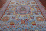Blue Geometric Persian Mamluk Handmade Wool Rug - 9' 1" X 12' 3"