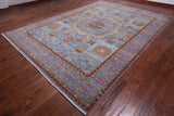 Blue Geometric Persian Mamluk Handmade Wool Rug - 9' 1" X 12' 3"