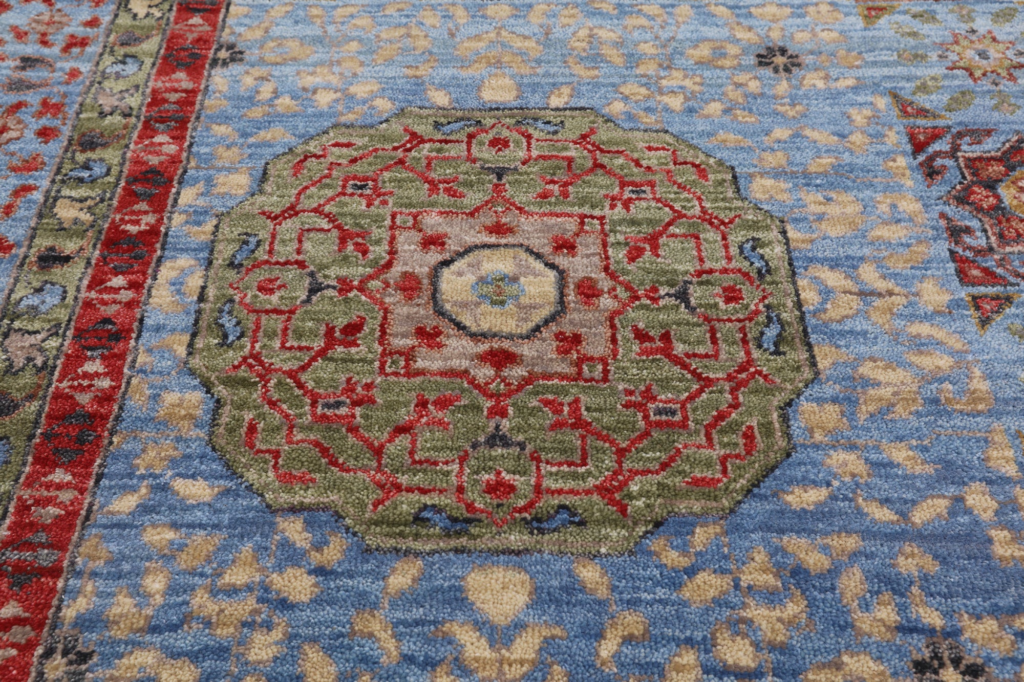 Blue Geometric Persian Mamluk Handmade Wool Rug - 9' 1" X 12' 3"